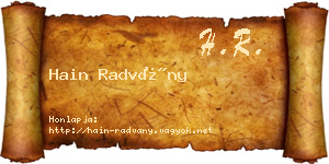 Hain Radvány névjegykártya